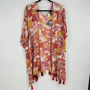 Angie Floral Paisley Daisy Retro Open Front Tassel New Womens Kimono Boho Small